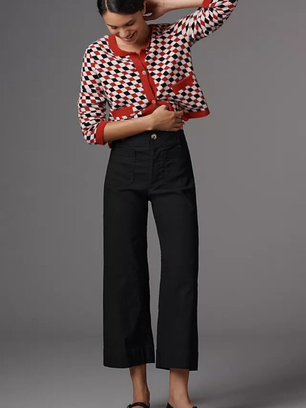 Maeve Colette Cropped Wide-Leg Trousers Black Size 30